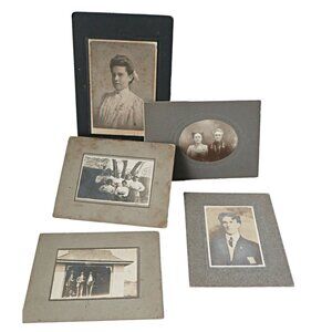 5 Victorian Photographs on Board Men Women Portrait Vintage Black White Picture